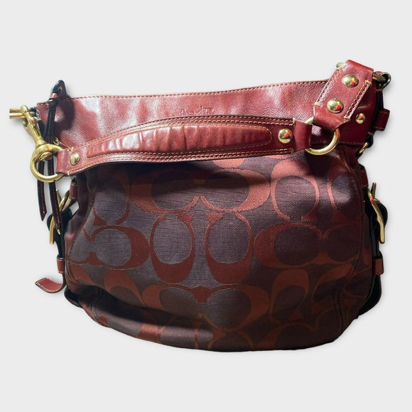 Coach Handbags - Coach Burgundy Signature Zoe Shoulder Bag Large